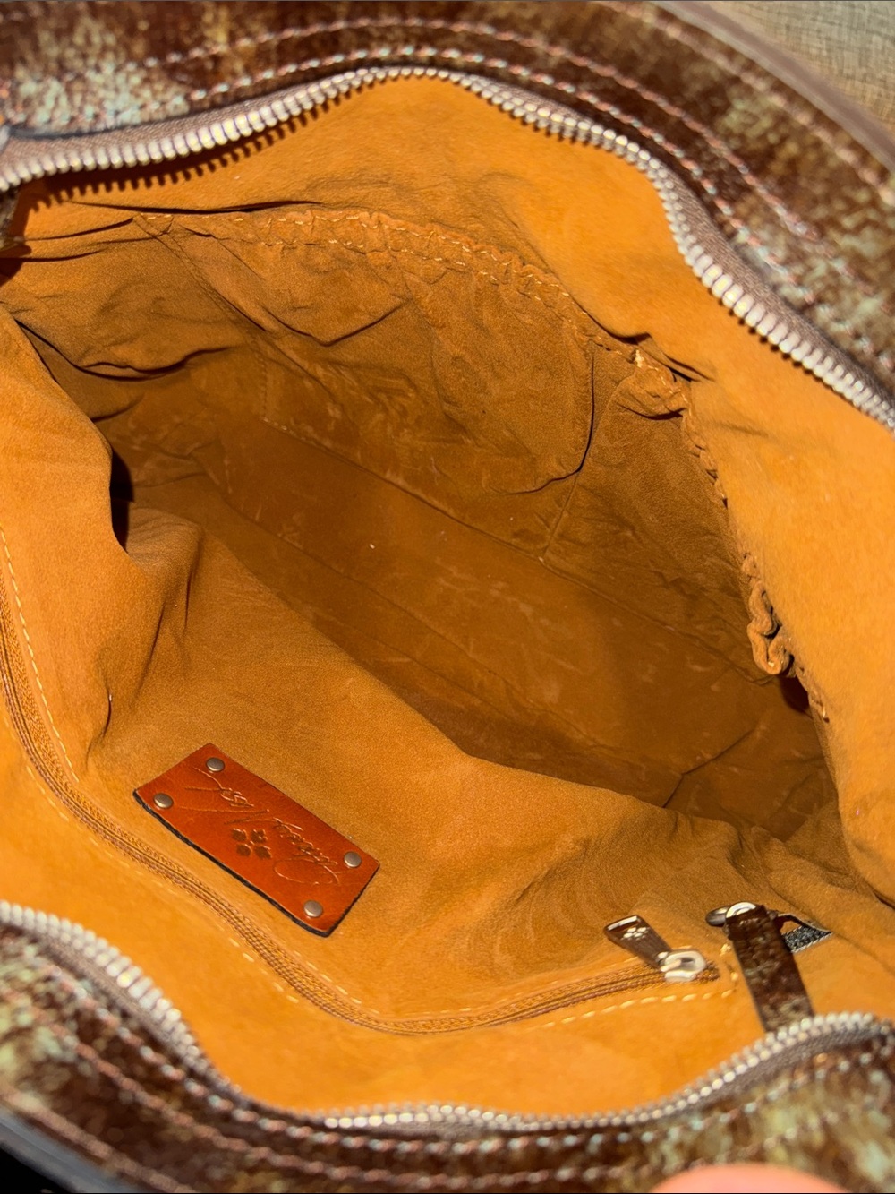 Patricia Nash Bag Tooled Turquoise Brown Leather Floral Embossed Tote NWT - Picture 14 of 17